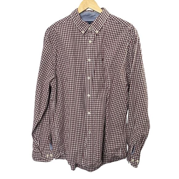 Tommy Hilfiger Classic Fit Dark Red & White Check Print Button Down Shirt Sz XL - Picture 1 of 6